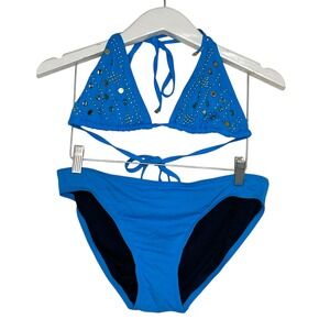 Michael Kors Blue Embellished Tie‎ Bikini Set Women's Size S